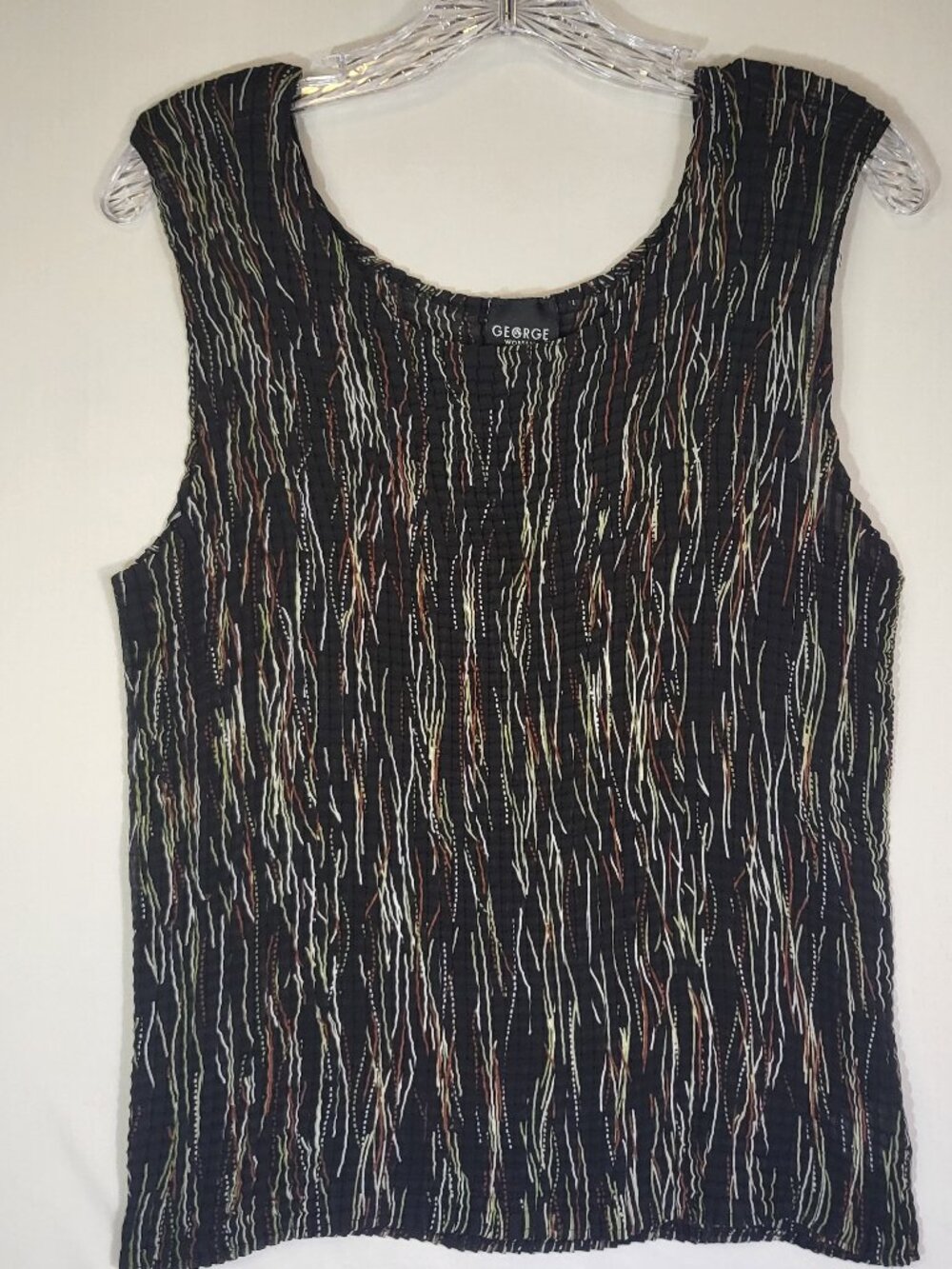 George Vintage Y2K Woman's Stretch Crinkle Textured Tank Top Size 18W/20W Black